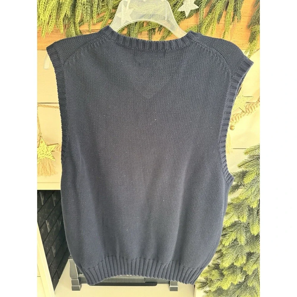 Ralph Lauren Polo Vest Jumper Chunky Knit V Neck Sweater Navy Mens L